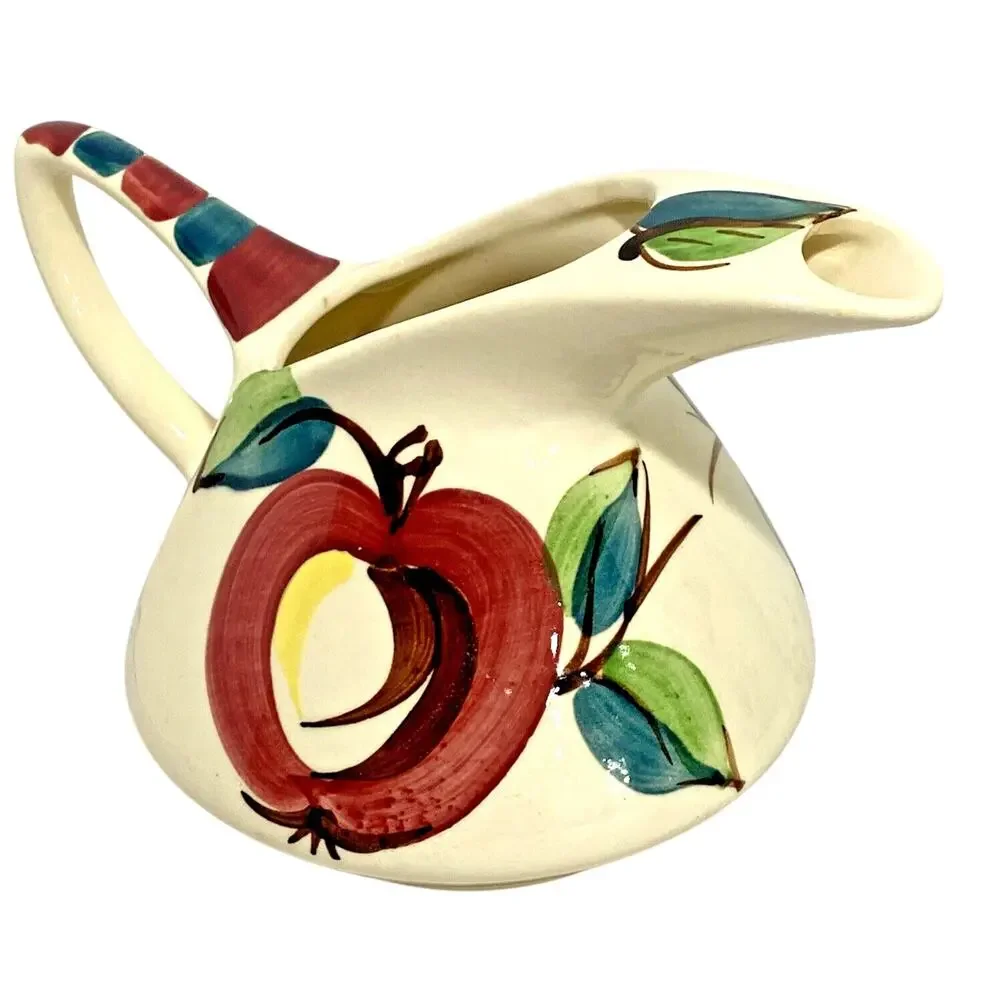 Vintage Purinton Pottery Apple Pattern 28 fl oz pitcher ice lip 1940s kitchen